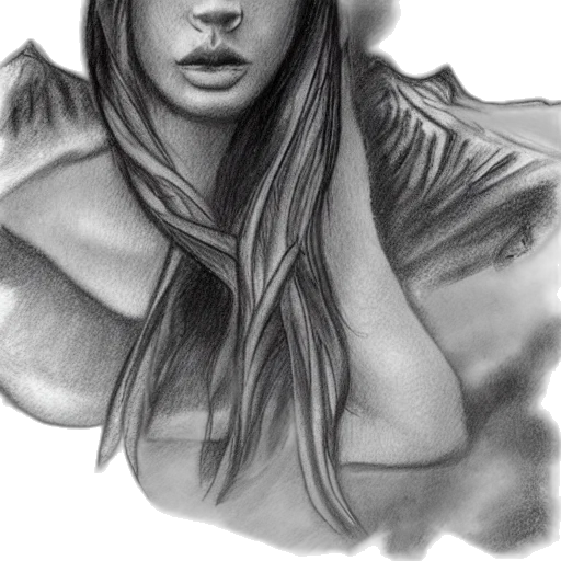 face, dress, pencil sketch, photorealistic, fantasy art, comic book art, monochrome, dark transparent PNG cut-out
