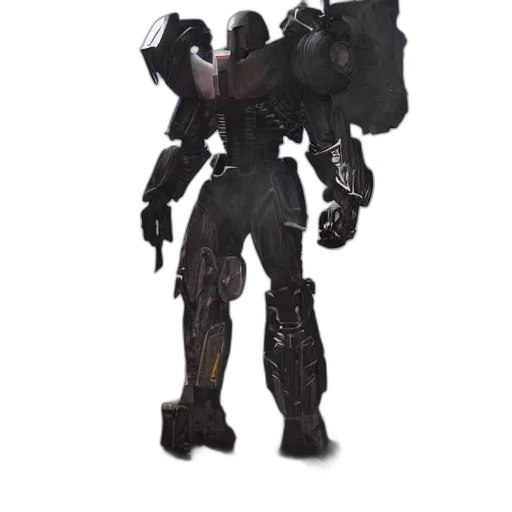 robot, weapon, creature, jacket, concept art, 3d render, fantasy art, dark transparent PNG cut-out
