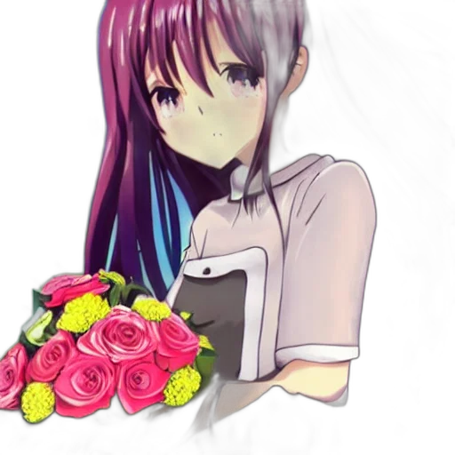 flower, staff, face, crown, anime, pixel art, vaporwave, photorealistic transparent PNG cut-out