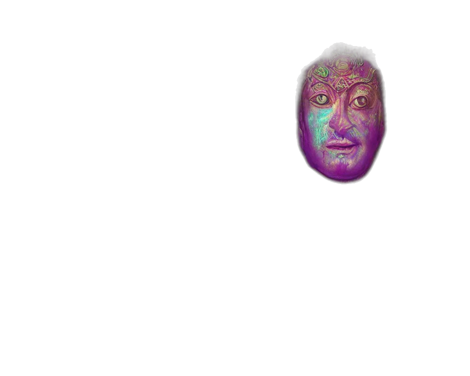 face, mask, robot, creature, pixel art, vaporwave, concept art, 3d render transparent PNG cut-out