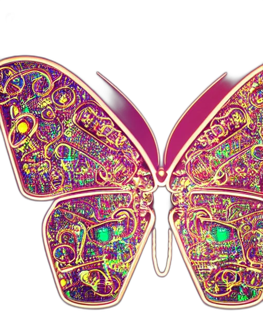 jewelry, colorful, neon, futuristic, mechanical, butterfly, intricate, complex transparent PNG cut-out