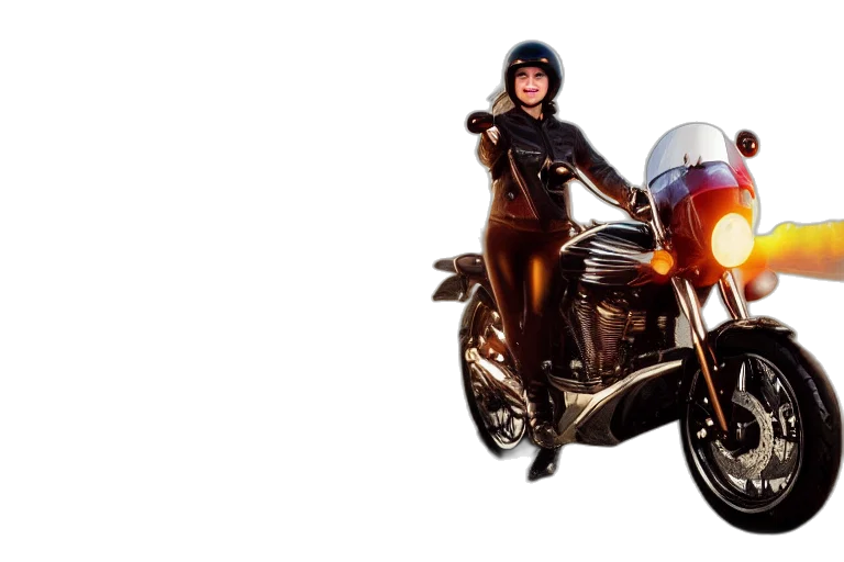 concept art, photorealistic, 3d render, comic book art, girl, motocycle, chrome, reflect transparent PNG cut-out