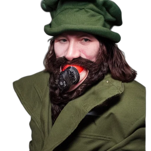 jacket, hat, mask, face, photorealistic, green, professional, photo transparent PNG cut-out