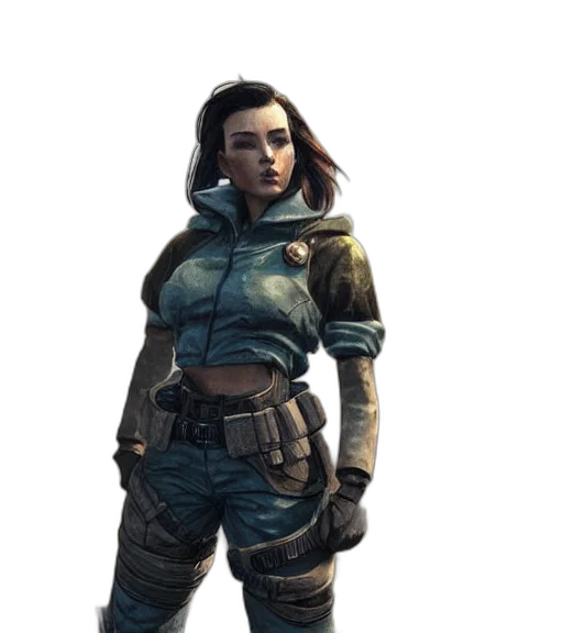 jacket, staff, weapon, concept art, cyberpunk, fantasy art, comic book art, earth tones transparent PNG cut-out