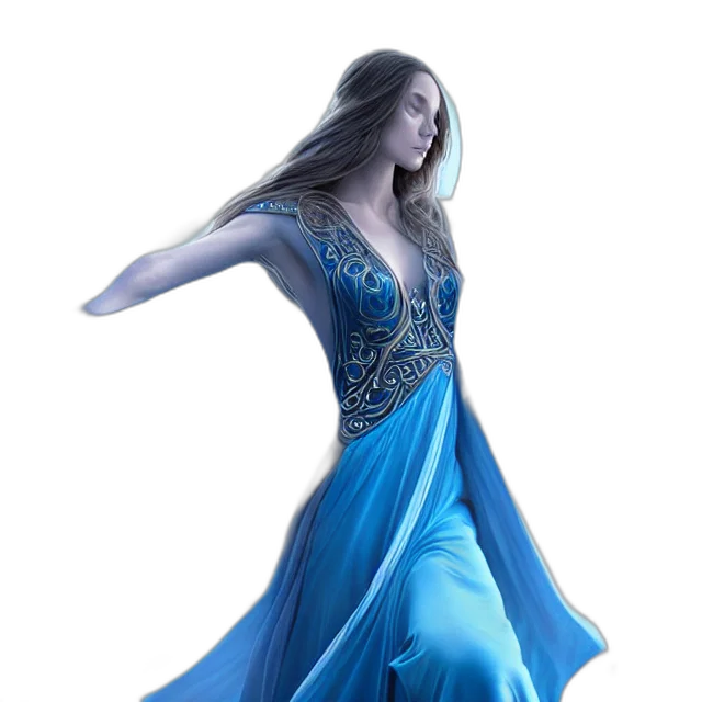 dress, fantasy art, concept art, photorealistic, 3d render, blue, beautiful, elemental transparent PNG cut-out