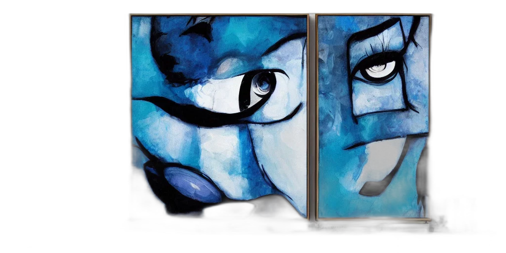 mask, face, photorealistic, concept art, watercolor, fantasy art, blue, abstract transparent PNG cut-out