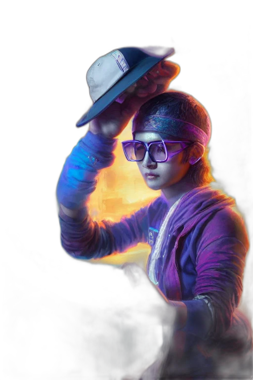 hat, staff, jacket, photorealistic transparent PNG cut-out