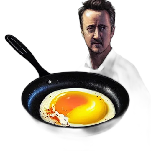 food, photorealistic, concept art, cartoon, comic book art, egg, frying, pan transparent PNG cut-out