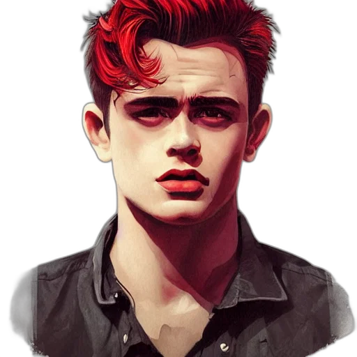 face, photorealistic, comic book art, cartoon, concept art, red, dark, young transparent PNG cut-out