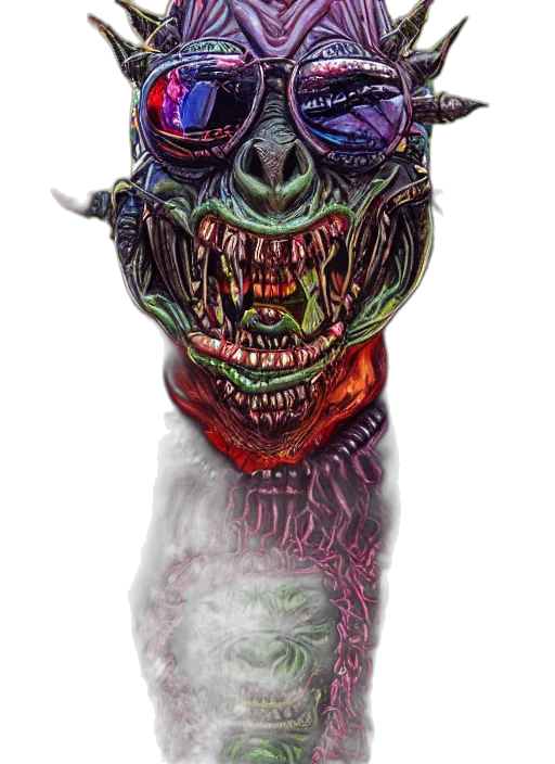 mask, creature, face, staff, concept art, fantasy art, 3d render, cyberpunk transparent PNG cut-out