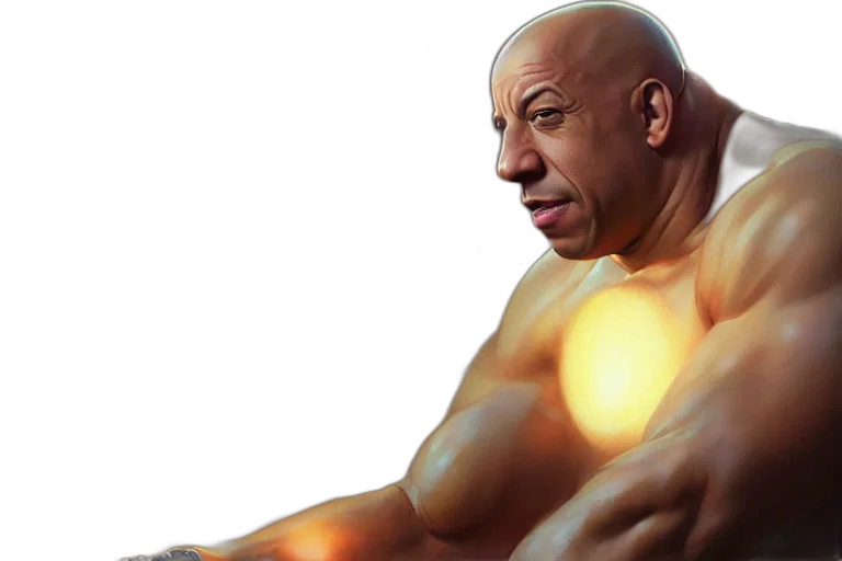 photorealistic, concept art, comic book art, fantasy art, vin, diesel, becoming, very transparent PNG cut-out