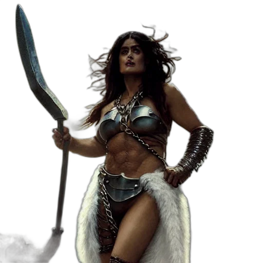 sword, fantasy art, comic book art, concept art, 3d render, portrait, salma, hayek transparent PNG cut-out