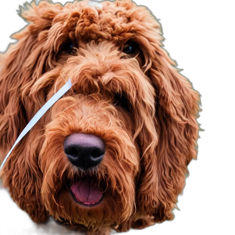 staff, animal, hair, face, photorealistic, 3d render, labradoodle, wearing transparent PNG cut-out