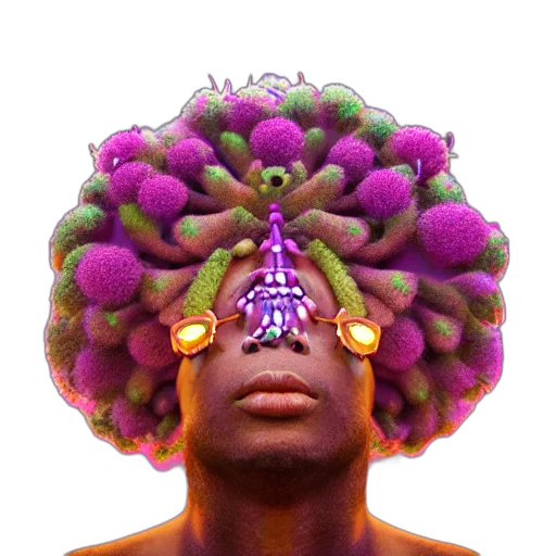 crown, face, hair, mask, 3d render, photorealistic, concept art, cyberpunk transparent PNG cut-out