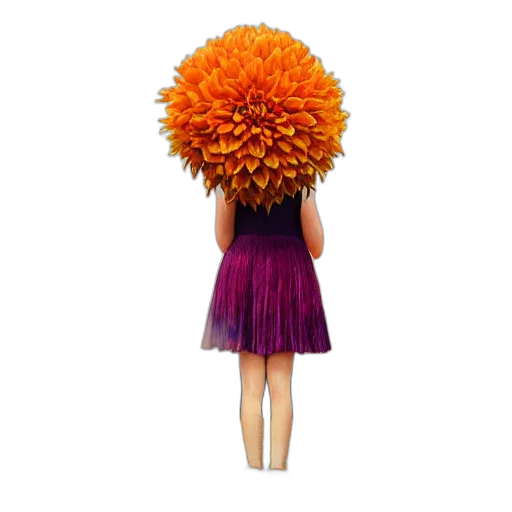 hair, dress, flower, hat, 3d render, concept art, photorealistic, giant transparent PNG cut-out