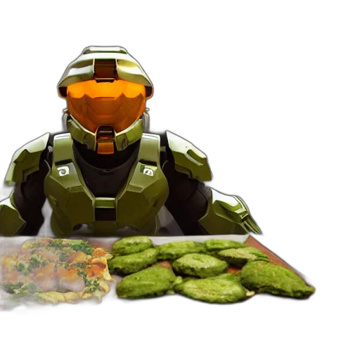 food, robot, concept art, 3d render, pixel art, outer space, green, halo transparent PNG cut-out