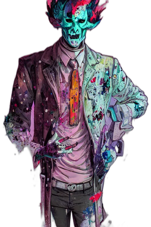 jacket, robot, face, mask, cyberpunk, concept art, comic book art, pixel art transparent PNG cut-out