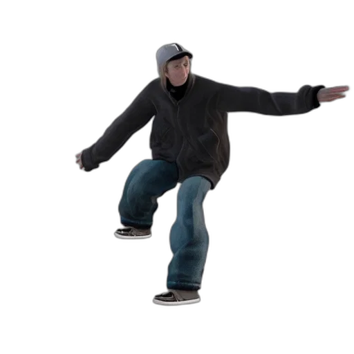 jacket, staff, hat, 3d render, tony, hawk, max, animation transparent PNG cut-out