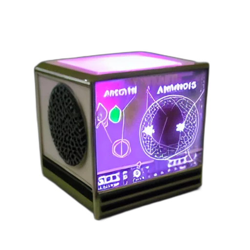 robot, weapon, 3d render, vaporwave transparent PNG cut-out