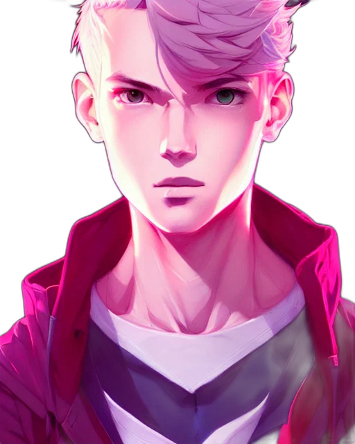 jacket, face, cyberpunk, anime, concept art, cartoon, neon lights, red transparent PNG cut-out