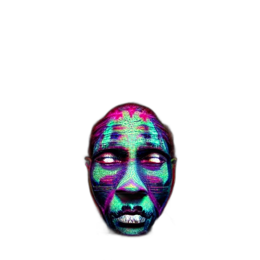 face, mask, creature, animal, vaporwave, pixel art, 3d render, cartoon transparent PNG cut-out