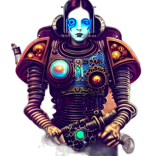 robot, staff, concept art, fantasy art transparent PNG cut-out