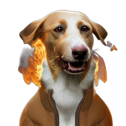 jacket, staff, animal, photorealistic, concept art, 3d render, pixel art, fire transparent PNG cut-out