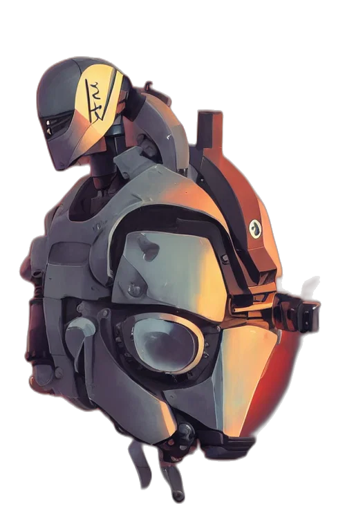 robot, mask, weapon, jacket transparent PNG cut-out