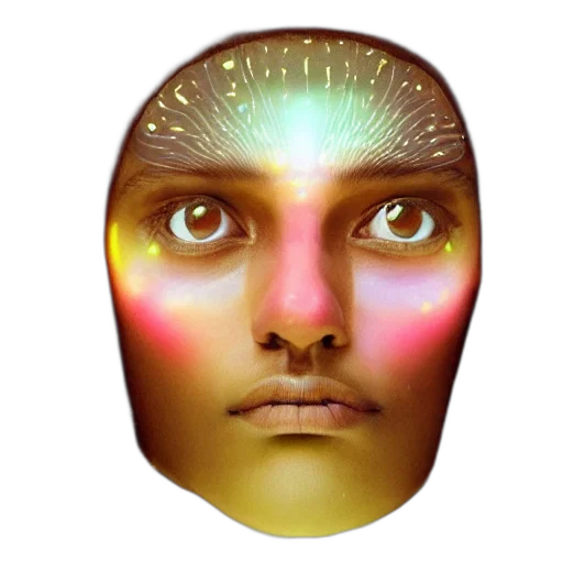 face, mask, robot, jewelry, vaporwave, 3d render, concept art, photorealistic transparent PNG cut-out