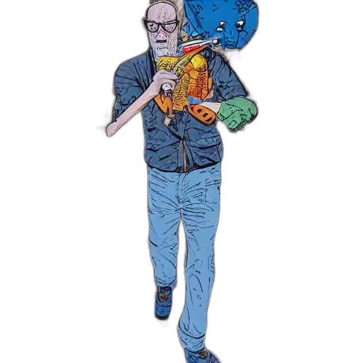 jacket, staff, weapon, robot, concept art, comic book art, cartoon, pixel art transparent PNG cut-out