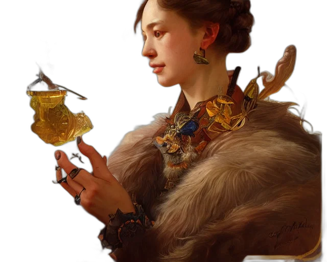 jewelry, crown, dress, staff, concept art, oil painting, fantasy art, photorealistic transparent PNG cut-out