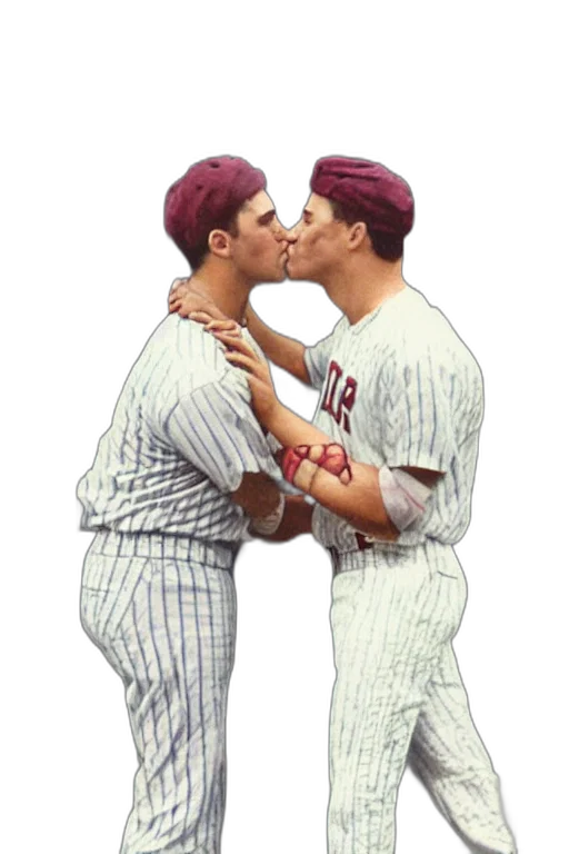baseball, card, two, players, kissing transparent PNG cut-out