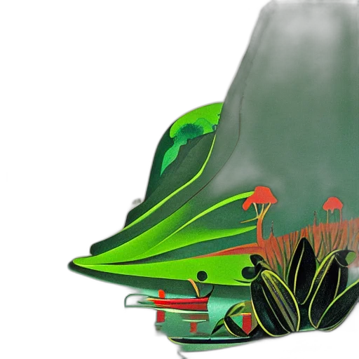 hat, shoes, crown, umbrella, 3d render, concept art, photorealistic, green transparent PNG cut-out