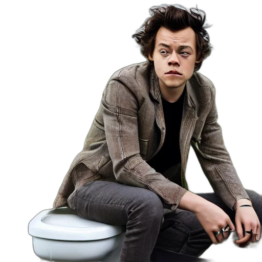 furniture, jacket, photorealistic, harry, styles, sat, toilet, middle transparent PNG cut-out