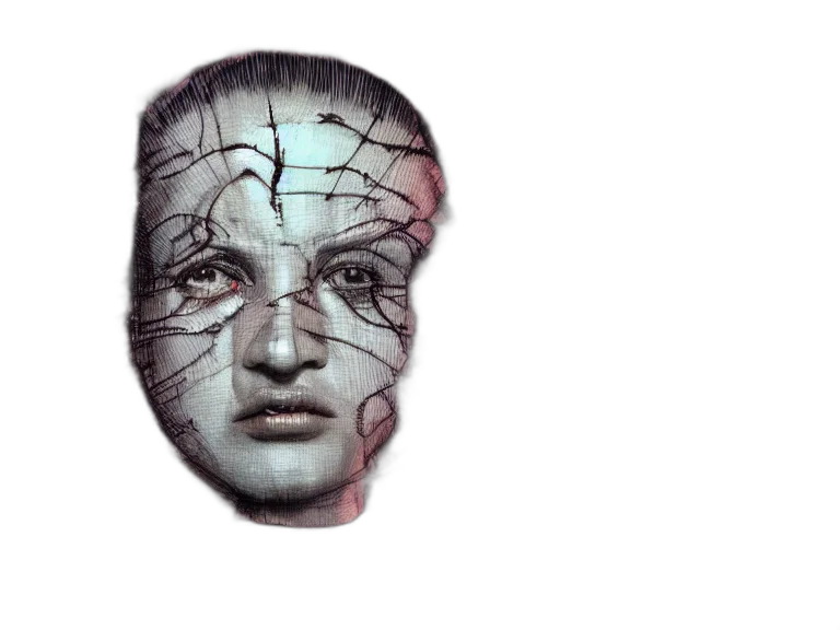 face, mask, crown, robot, 3d render, concept art, cyberpunk, photorealistic transparent PNG cut-out