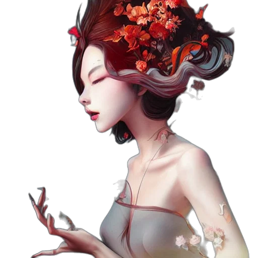 dress, flower, crown, fantasy art transparent PNG cut-out