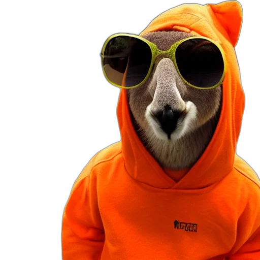 jacket, animal, neon, portrait, photo, kangaroo, wearing, orange transparent PNG cut-out