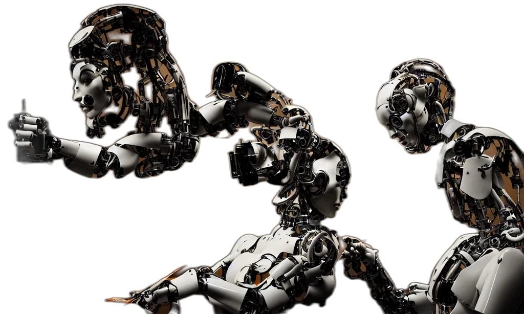 robot, 3d render, concept art, over, shoulder, studio, portrait, photography transparent PNG cut-out