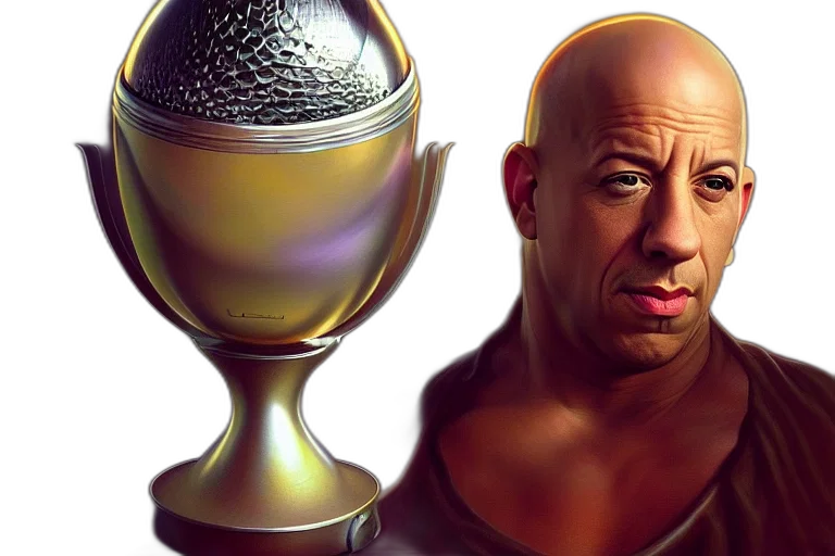 photorealistic, concept art, comic book art, vin, diesel, egg, silver, cup transparent PNG cut-out