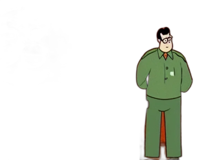 jacket, staff, animal, cartoon, concept art, pixel art, comic book art, green transparent PNG cut-out
