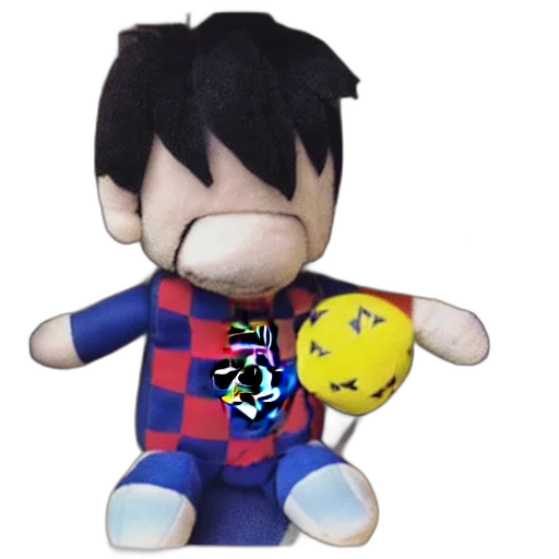 3d render, pixel art, cartoon, lionel, messi, plushie, toy transparent PNG cut-out