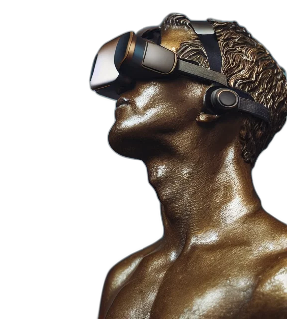 cyberpunk, 3d render, photorealistic, photo, medium, shot, bronze, statue transparent PNG cut-out