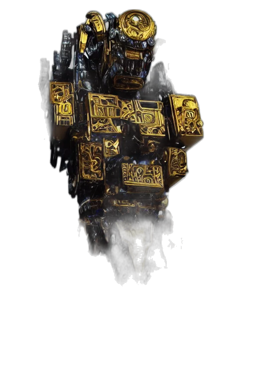 robot, crown, weapon, mask, concept art, fantasy art, cyberpunk, 3d render transparent PNG cut-out