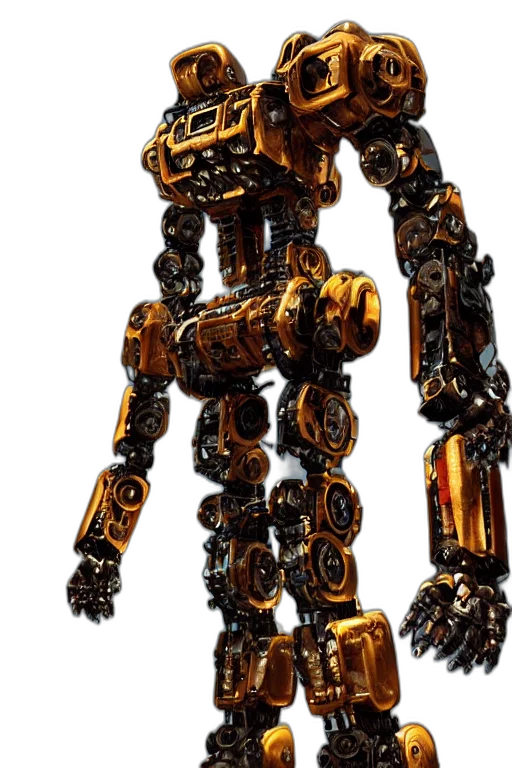 robot, weapon, animal, jewelry, 3d render, concept art, cyberpunk, golden transparent PNG cut-out