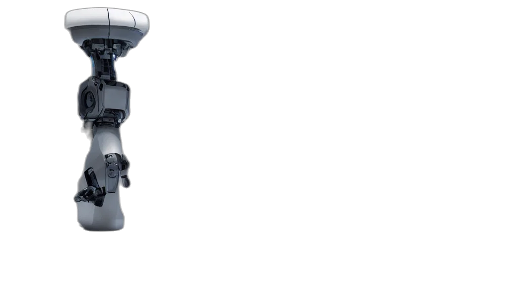 robot, weapon, staff, 3d render, cyberpunk, bladerunner, complex, thick transparent PNG cut-out