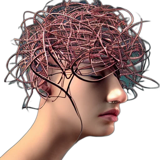 hair, crown, hat, jewelry, 3d render, cyberpunk, photorealistic, concept art transparent PNG cut-out