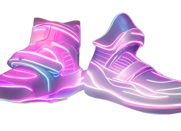 shoes, vaporwave, 3d render, cyberpunk, concept art, neon lights, neon, pastel transparent PNG cut-out