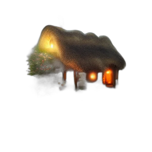 umbrella, tree, building, hat, concept art, 3d render, photorealistic, pixel art transparent PNG cut-out
