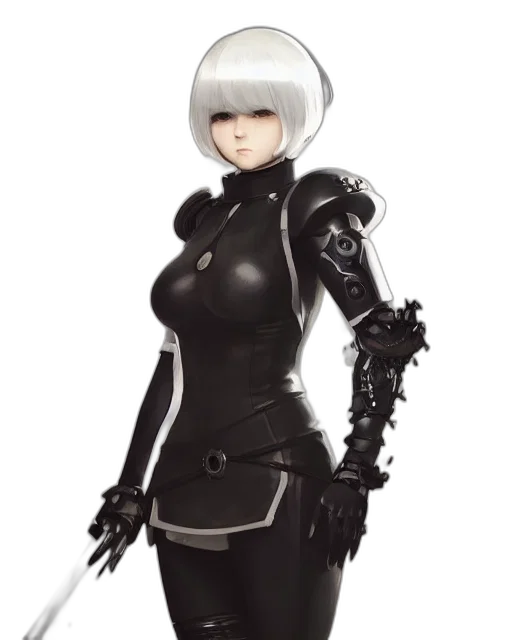robot, dress, weapon, staff, concept art, 3d render, cyberpunk, fantasy art transparent PNG cut-out