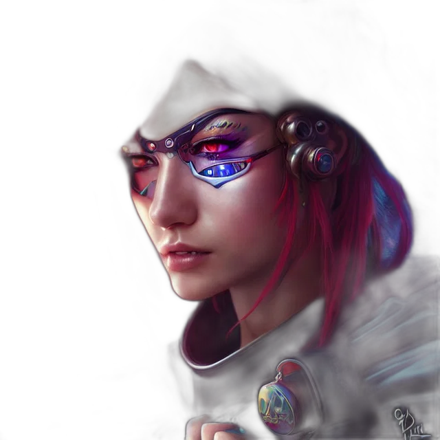 robot, jacket, face, cyberpunk, concept art, fantasy art, photorealistic, outer space transparent PNG cut-out
